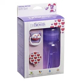Dr. Brown's WB915 Pachet Promo Biberon WN, PP * 240ml Violet & Suzeta Nivel 1 & Lant Suzeta