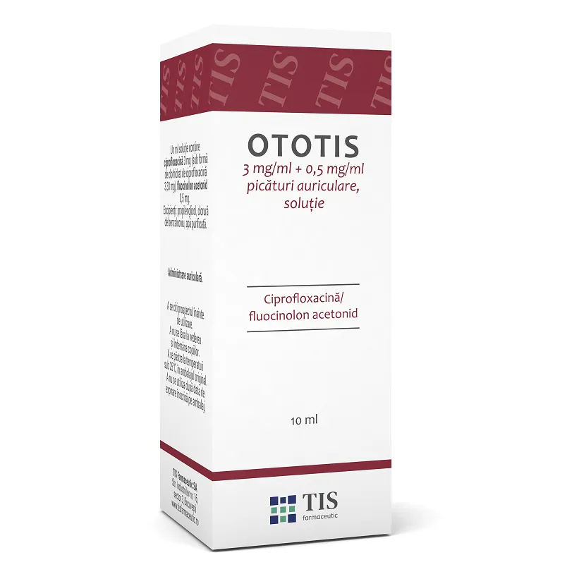Ototis picături auriculare, soluţie, 3 mg/ml + 0,5 mg/ml, 10 ml, Tis Farmaceutic