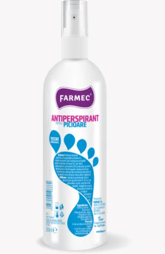 Spray antiperspirant pentru picioare Dermofarm, 200 ml, Farmec 5702