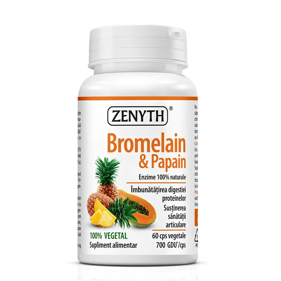 Enzime digestive Bromelain & Papain, 60 capsule, Zenyth