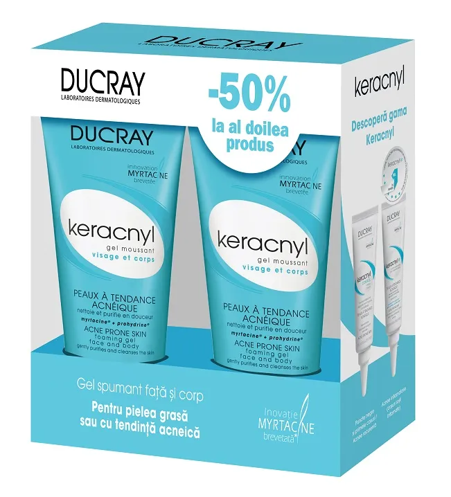 DUCRAY Keracnyl gel spumant purifiant x 200ml 1+1-50%