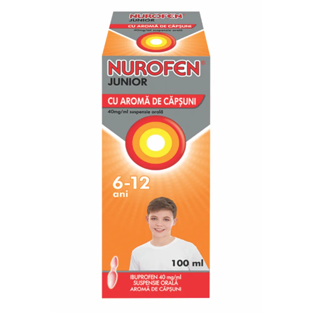 Nurofen Junior cu aroma de capsuni, 6-12 ani, 100 ml, Reckitt Benckiser Healthcare