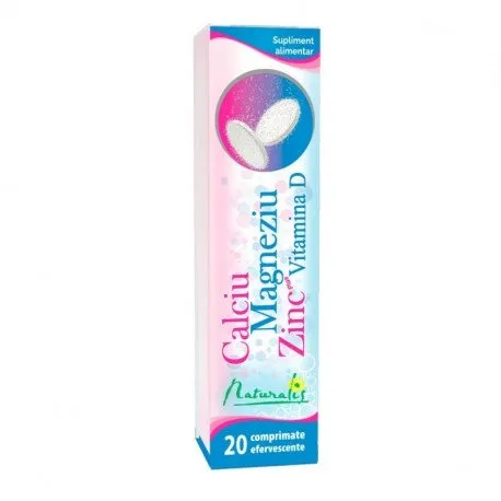 Naturalis Ca+Mg+Zn + Vitamina D, 20 comprimate efervescente