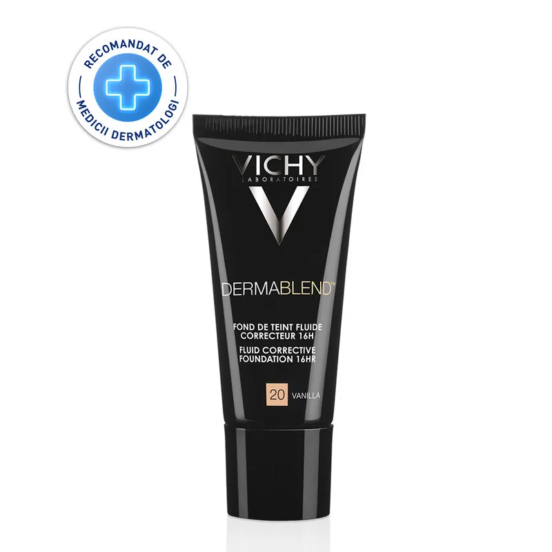 VICHY DERMABLEND FOND DE TEN CORECTOR FLUID REZISTENTA 16H SPF 35 TEN NORMAL / USCAT NUANTA 20 VANILLA X 30 ML