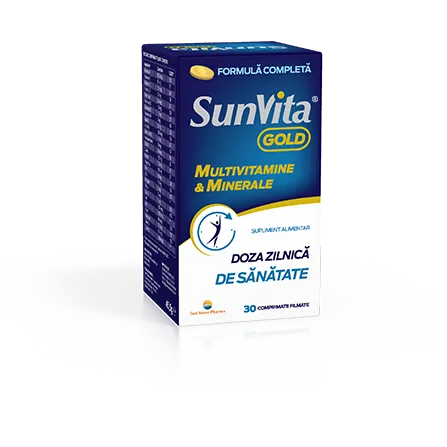 SunVita Gold multivitamine si minerale, 30 comprimate filmate, Sun Wave