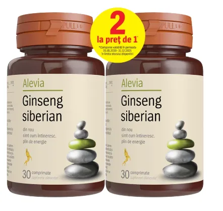 Pachet Ginseng Siberian, 30 comprimate, Alevia (1+1)