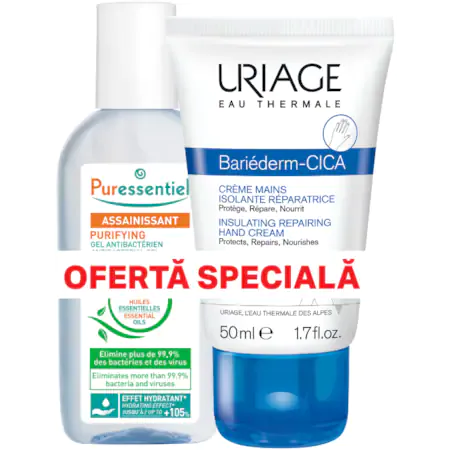 Uriage Pachet Bariederm crema de maini x 50ml + Purifying gel antibacterian x 80ml