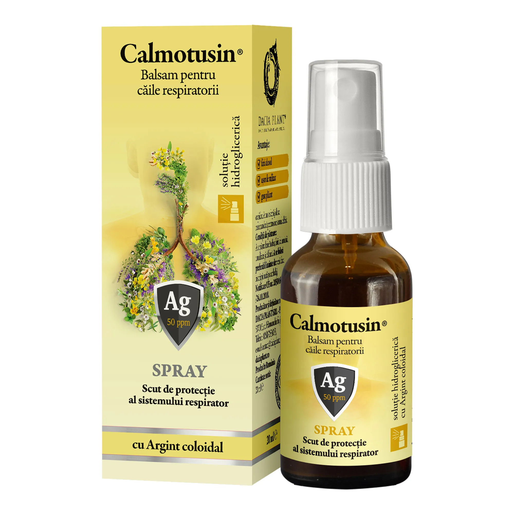 Calmotusin cu Argint coloidal spray, 20 ml, Dacia Plant