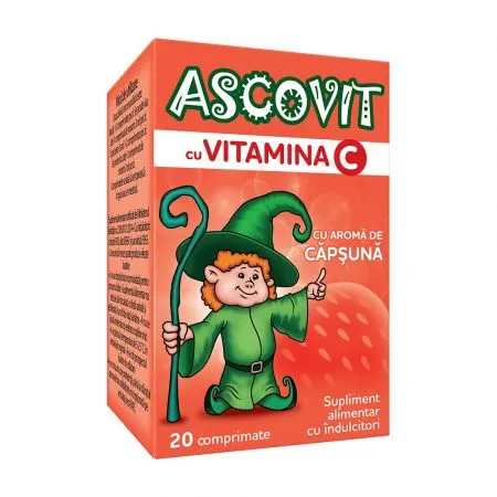 Ascovit cu Vitamina C aroma de capsuni, 20 comprimate, Omega Pharm