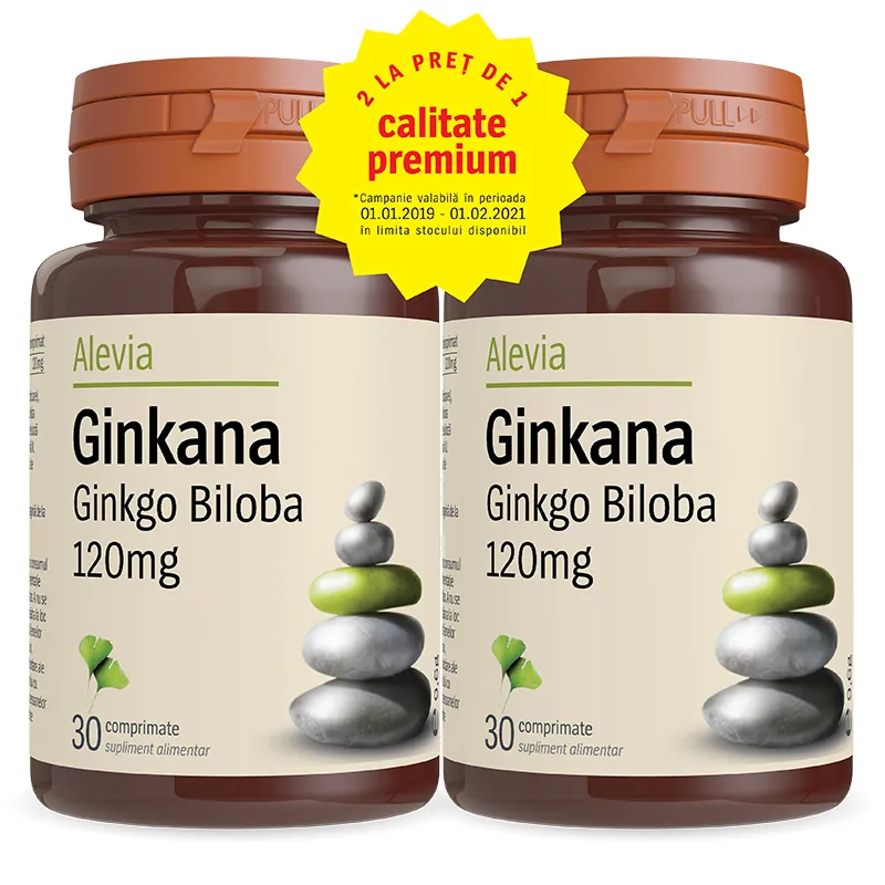 Pachet Ginkana Ginkgo Biloba 120 Mg, 30 + 30 CADOU, Alevia