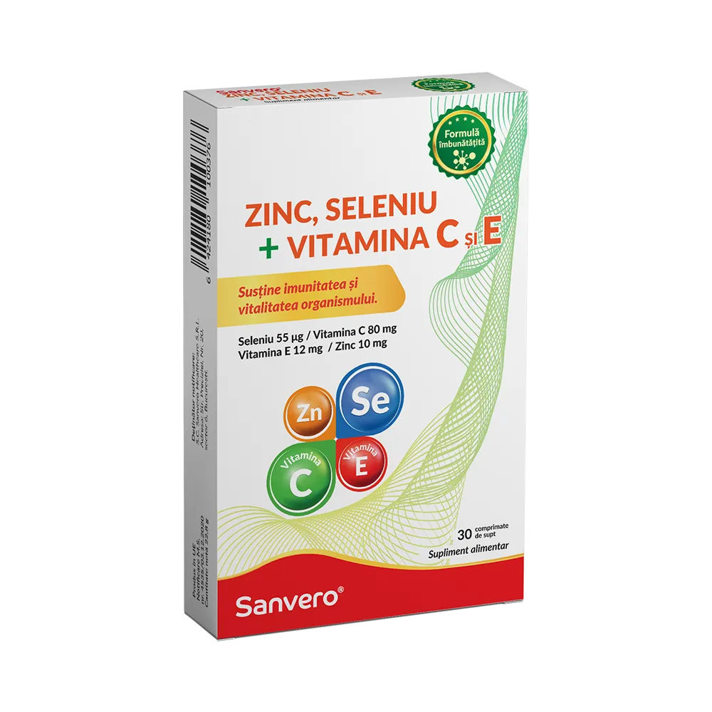 Sanvero Zinc, Seleniu + Vitamina C si E x 30 comprimate de supt