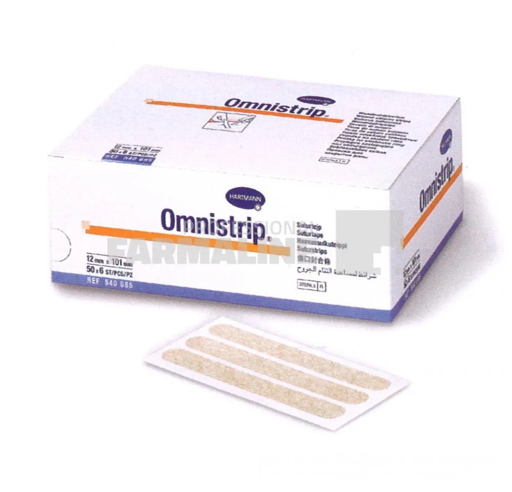 Hartmann Omnistrip Plasture hipoalergenic pentru suturi 12 mm x 101 mm 6 bucati/plic x 50