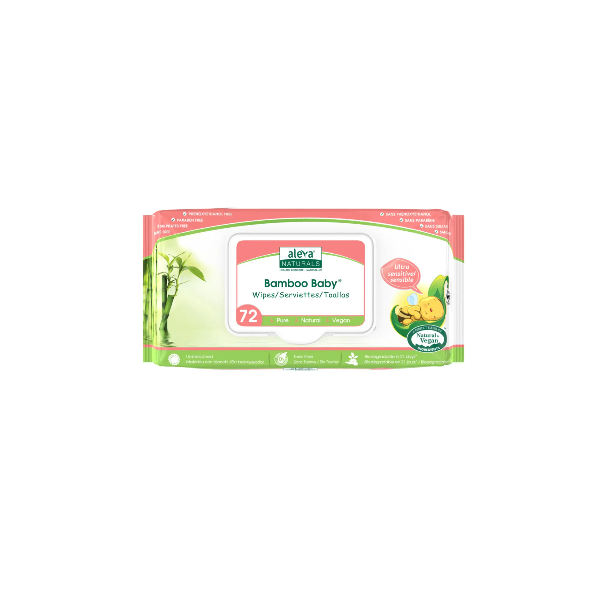 Aleva Naturals Servetele umede din fibre de bambus pentru piele sensibila x 72 bucati