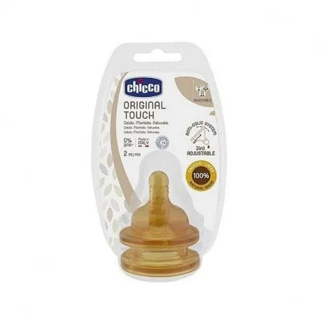 Chicco Original Touch Tetina anticolici, cauciuc, flux reglabil, 2 bucati, 2luni+