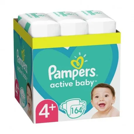 Pampers Scutece Active Baby, Marimea 4 Maxi Plus, 10 -15 kg, 164 bucati