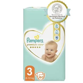 Scutece Premium Care Nr.3 6-10kg, 60 bucati, Pampers