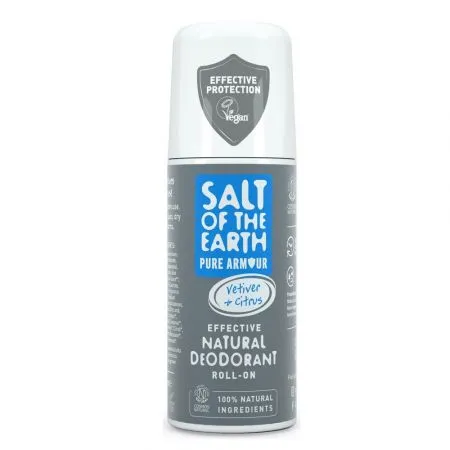 Deodorant roll-on pentru barbati cu vetiver si citrice Salt Of The Earth Pure Armour, 75 ml, Crystal Spring