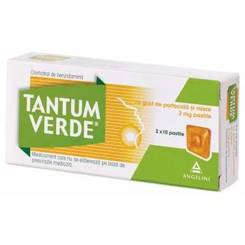 Tantum Verde cu gust de portocale si miere 3 mg, 20 pastile, Angelini