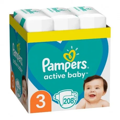 Pampers Scutece Active Baby, Marimea 3 Midi, 6-10kg, 208 bucati