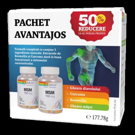 Pachet MSM Solaray, 750 mg, 90 capsule + 90 capsule, Secom