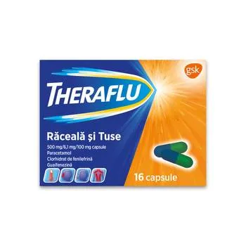 Theraflu raceala si tuse 500 mg/6,1 mg/100 mg, 16 capsule, Haleon