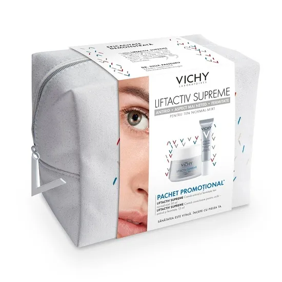 Crema pentru ten normal-mixt Liftactiv Supreme, 50 ml + Crema contur ochi Liftactiv Supreme, 15 ml, Vichy