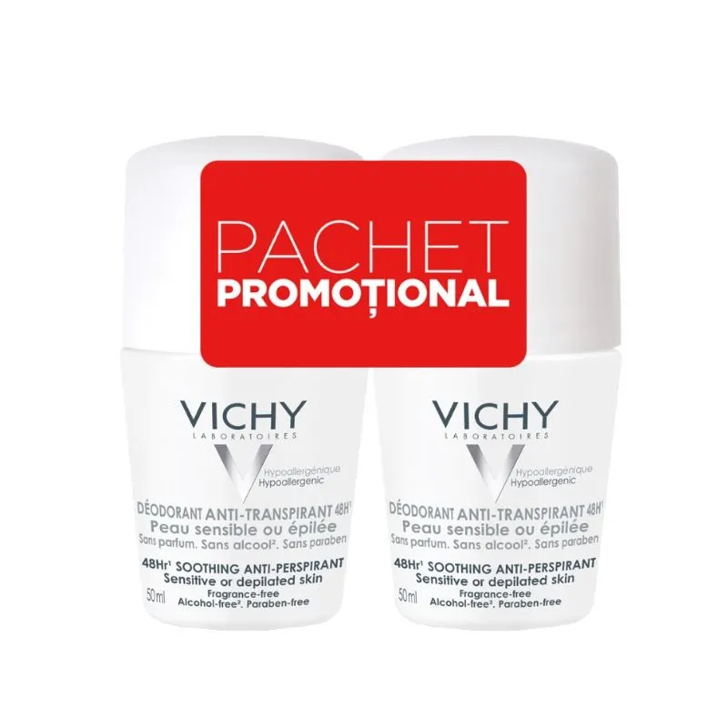 Vichy Deo Roll-on 48H fara parfum, pachet promotional 2 bucati