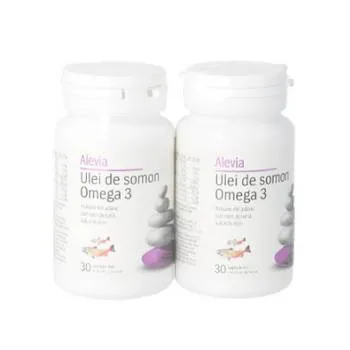 Pachet Ulei de somon cu Omega 3, 30 capsule + 30 capsule, Alevia