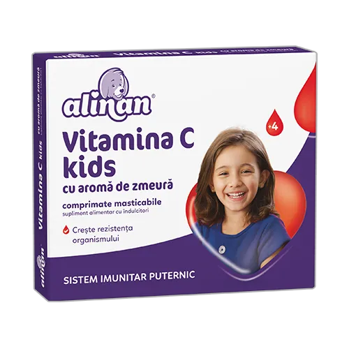 Alinan Kids Vitamina C cu aroma de zmeura x 20 comprimate