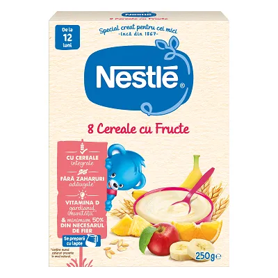 Cereale Nestlé 8 Cereale cu Fructe, 250g, de la 12 luni