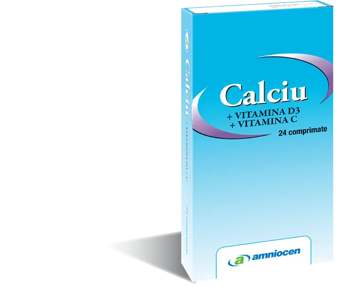 Calciu, vitamina D3,vitamina C, 24 comprimate, Amniocen