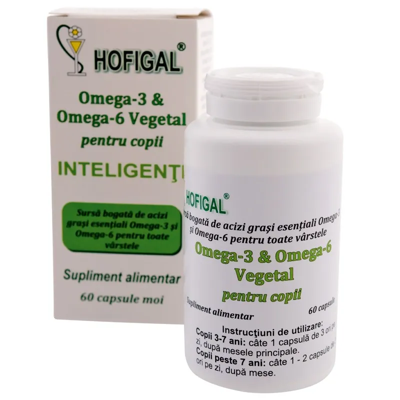 Omega 3 & Omega 6 pentru copii inteligenți, 60 capsule, Hofigal