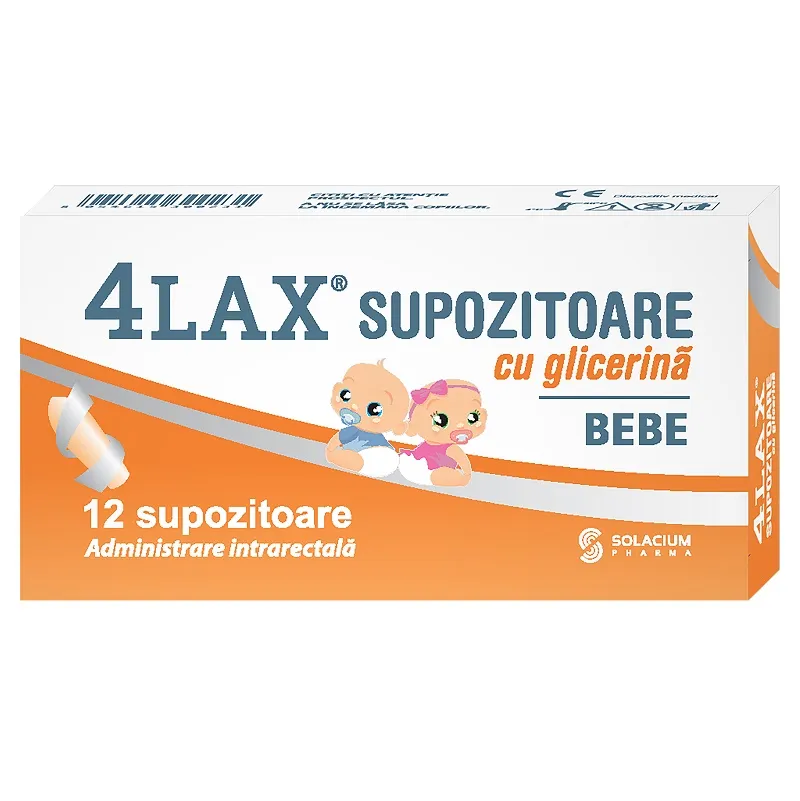 Supozitoare cu glicerina BEBE 4Lax sugari, 12 bucati, Solacium Pharma