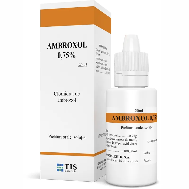 Ambroxol 0,75% solutie orala, 20 ml, Tis