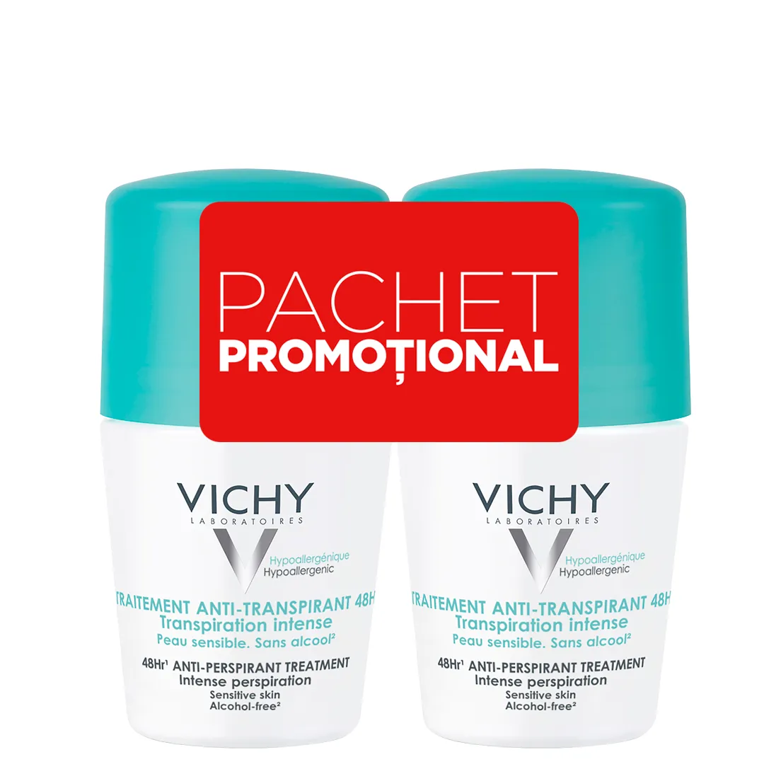 Vichy Deo Pachet roll-on intens eficacitate 48h, 2 x 50ml (1+50% reducere)