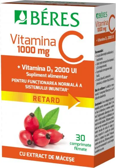 BERES Vitamina C 1000mg+Vit D3 2000UI macese x 30cp