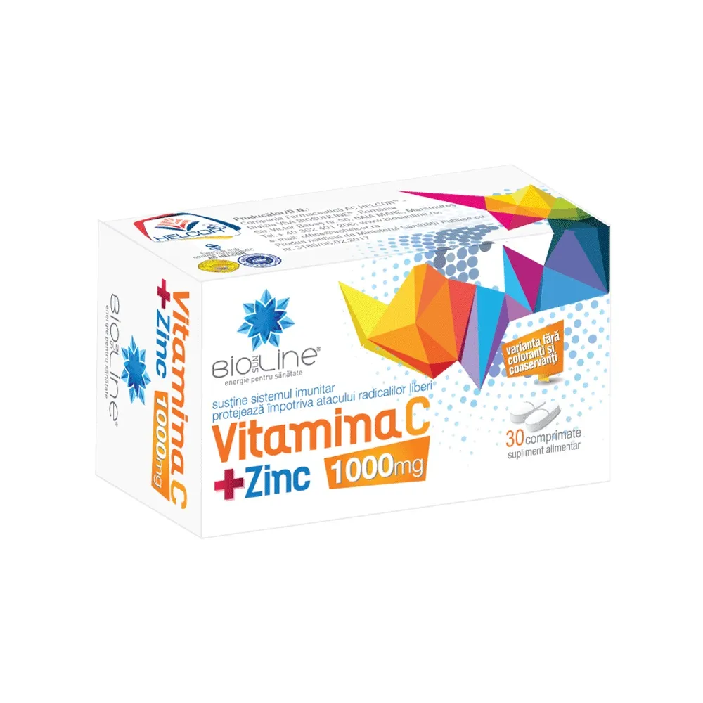 Vitamina C 1000 mg + Zinc, 30 comprimate, Bioline, Helcor