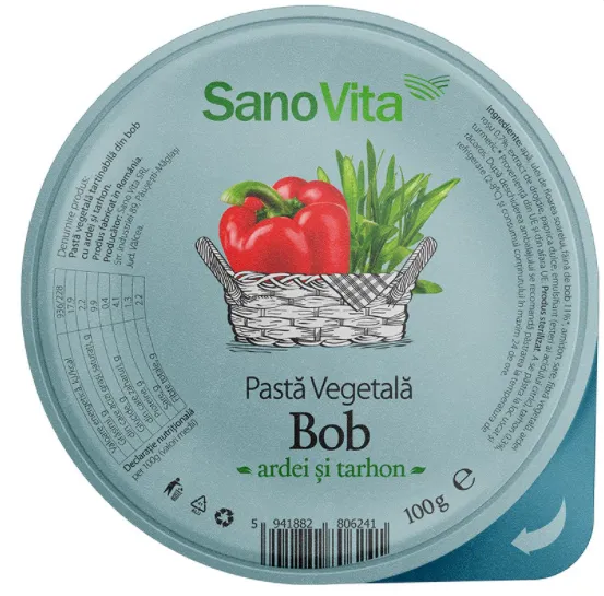 Pasta vegetala Bob ardei si tarhon, 100 g, SanoVita