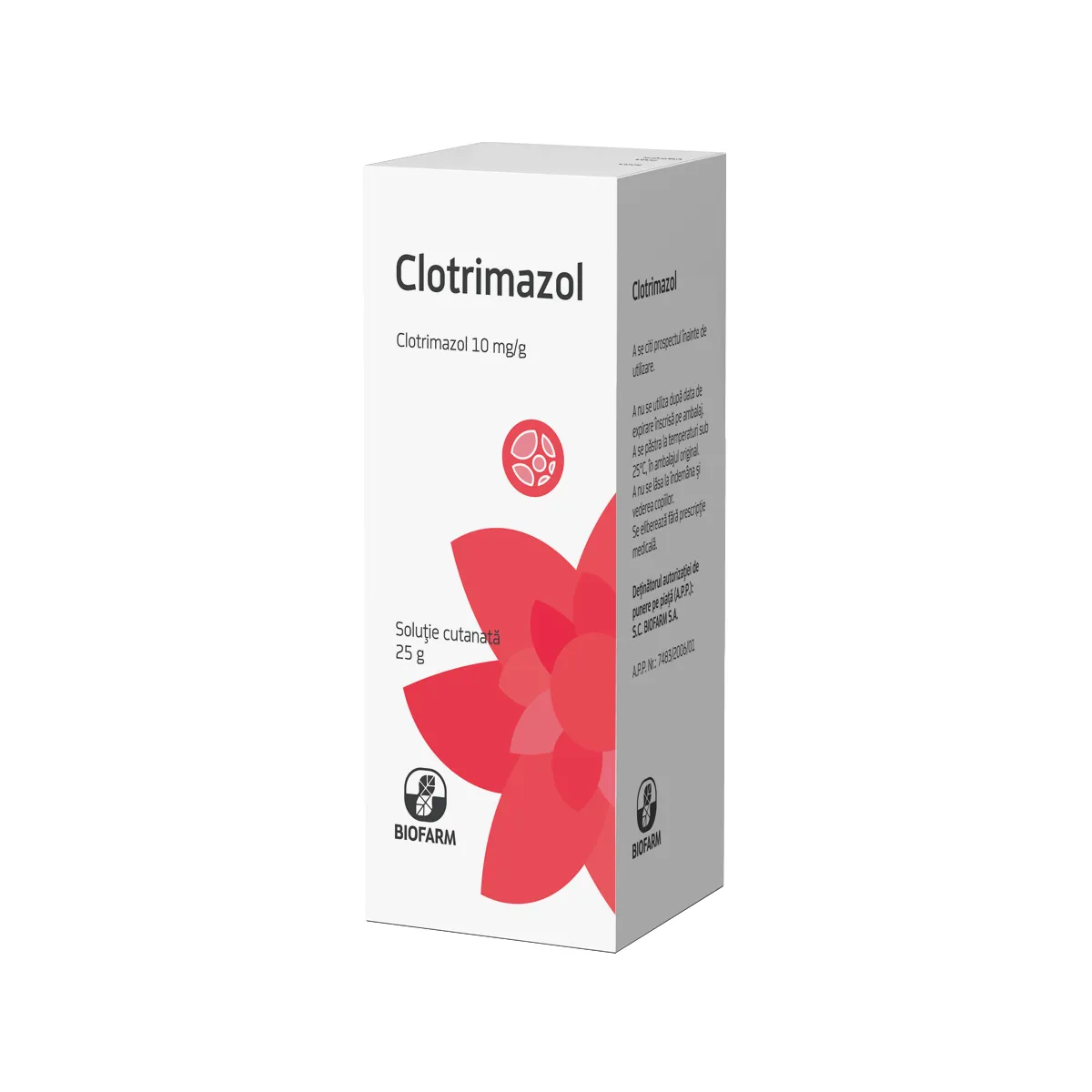 Clotrimazol 10mg/ml x 25g solutie cutanata-Biofarm