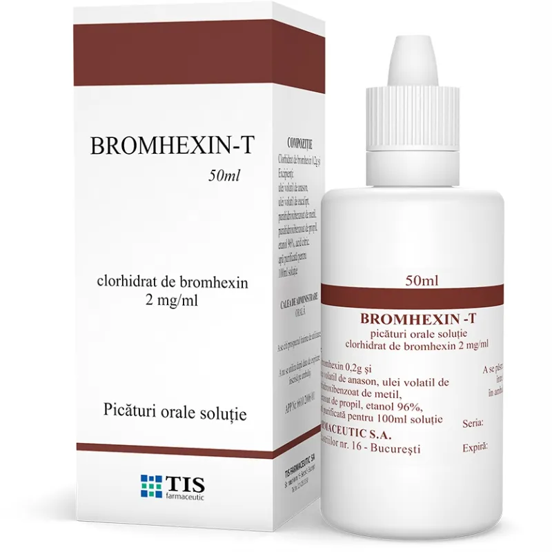 Bromhexin T 2 mg/ml picaturi orale, 50 ml, Tis