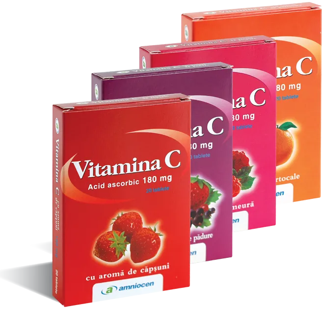 Vitamina C cu fructe de padure 180 mg, 24 comprimate, Amniocen