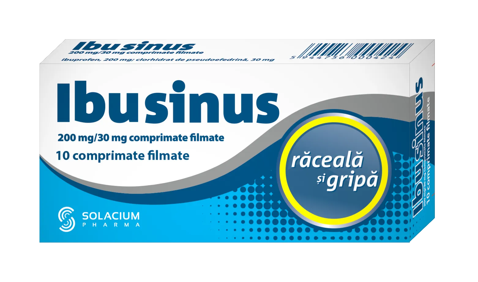 Ibusinus reaceala si gripa 200mg/30mg, 10 comprimate, Solacium Pharma