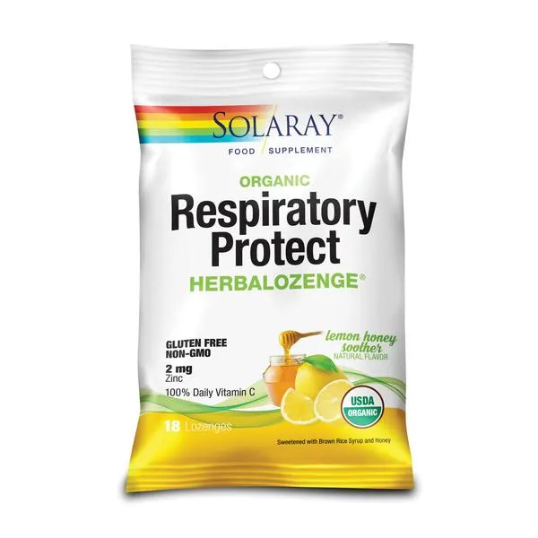 SECOM Respiratory Protect Lemon Honey, 18 dropsuri pentru gat, Solaray